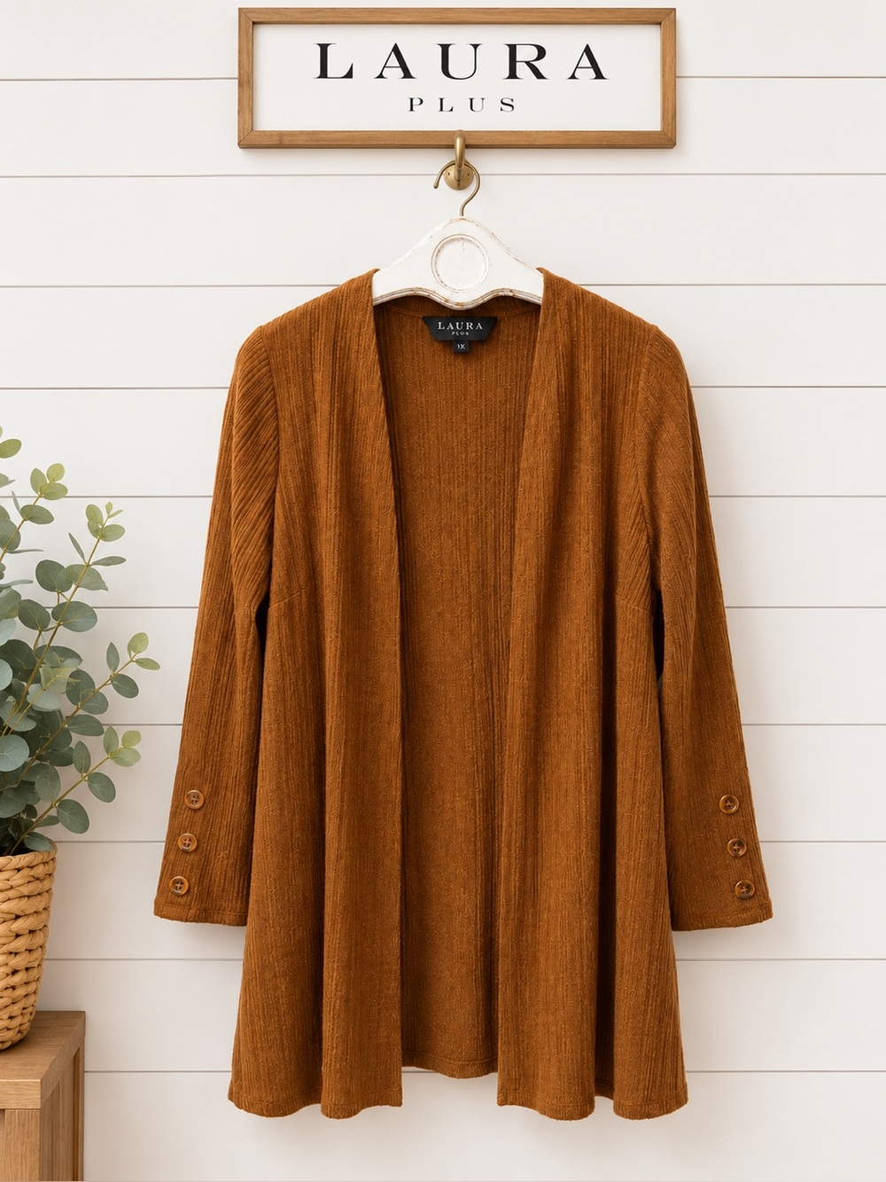 Laura Plus Open Front Ribbed Cardigan – Size X